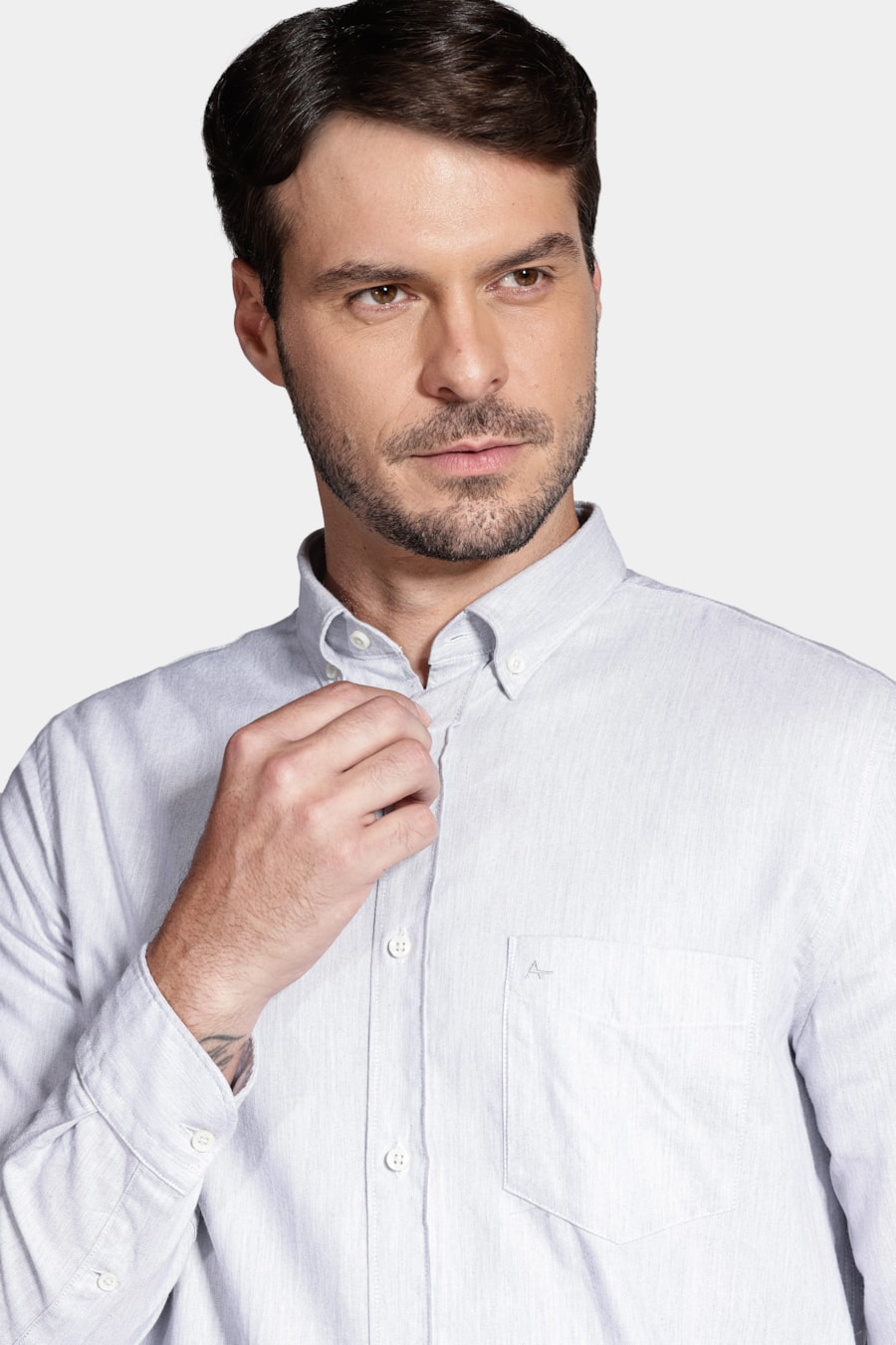 Camisa Regular Oxford Peletizado Liocel Cinza — foto 3 de 6