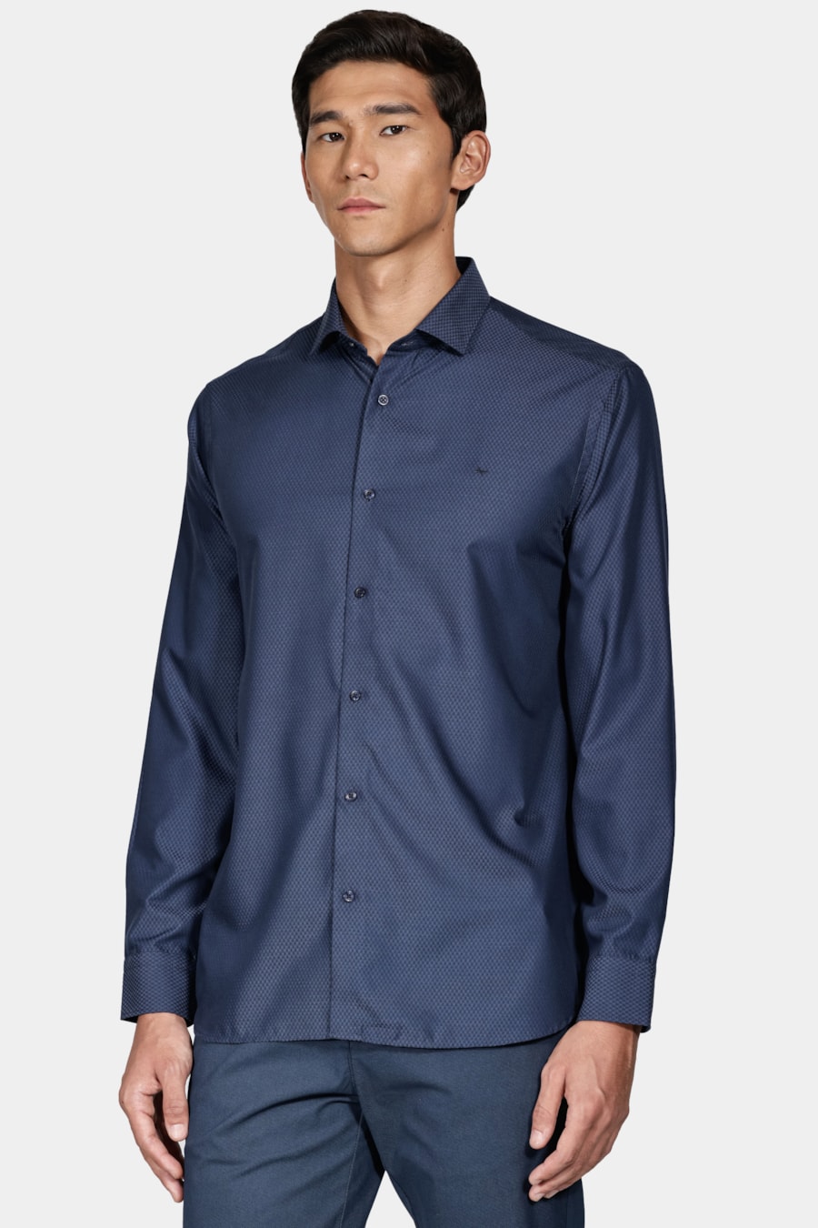 Camisa Regular Poliviscose Maquinetada Marinho — foto 1 de 5