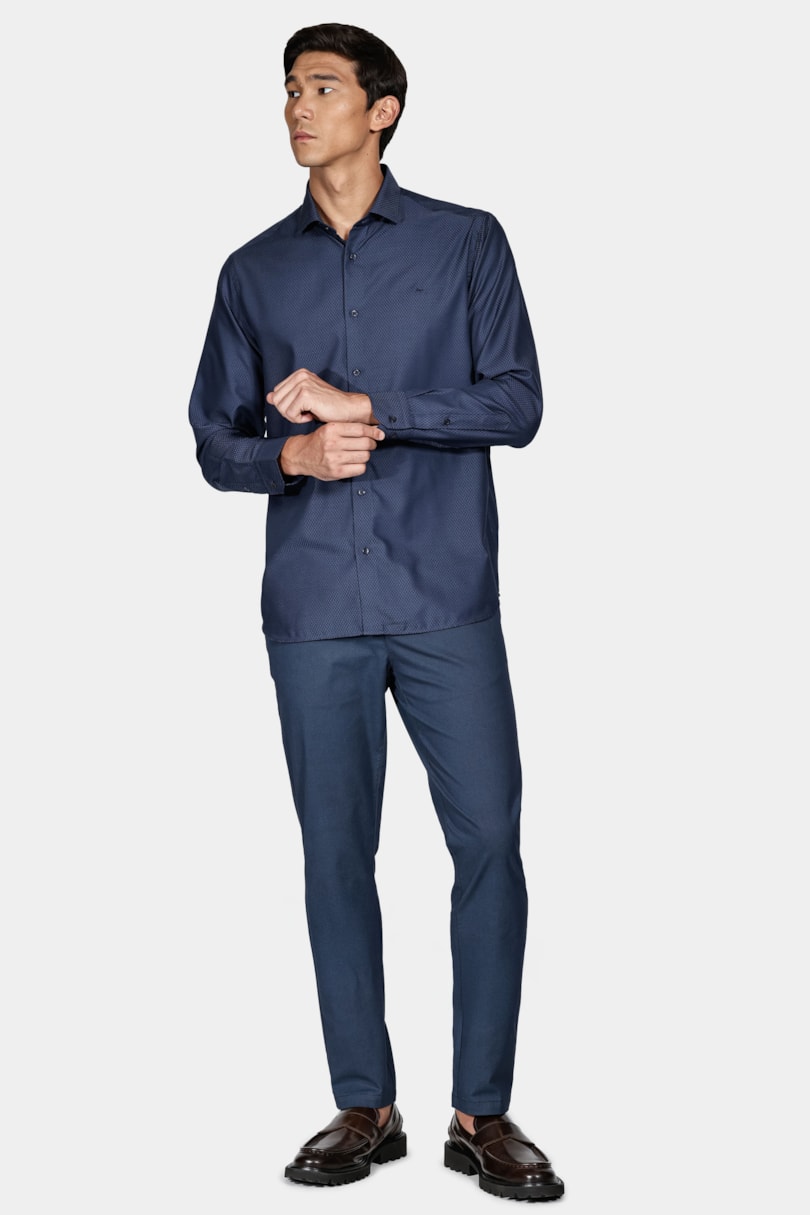 Camisa Regular Poliviscose Maquinetada Marinho