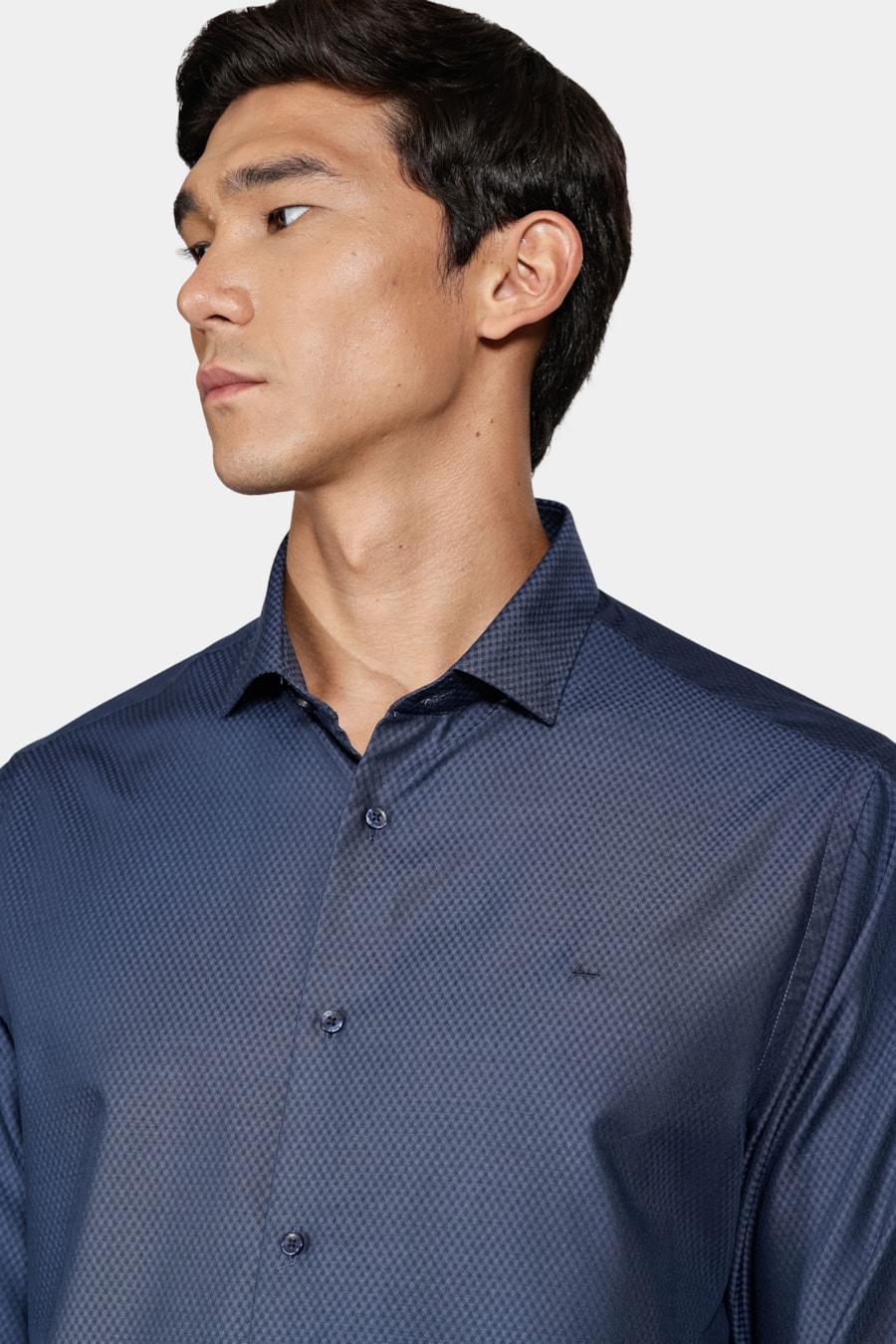 Camisa Regular Poliviscose Maquinetada Marinho — foto 3 de 5