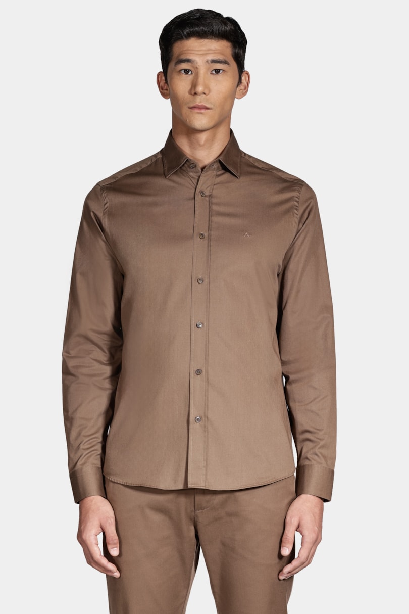 Camisa Regular Sarja de Algodão Egípcio Empire Amendoa