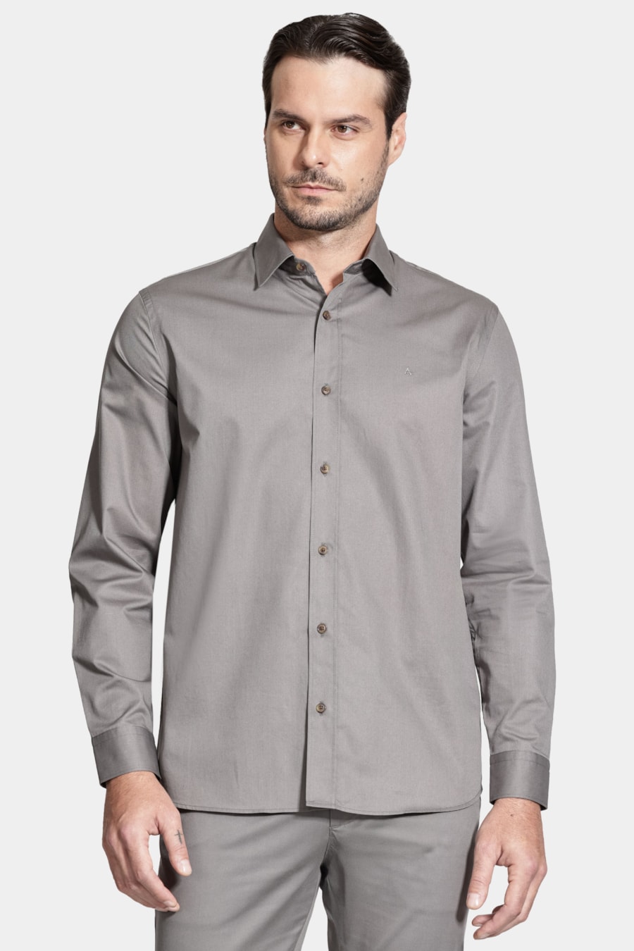 Camisa Regular Sarja de Algodão Egípcio Empire Chumbo — foto 1 de 5