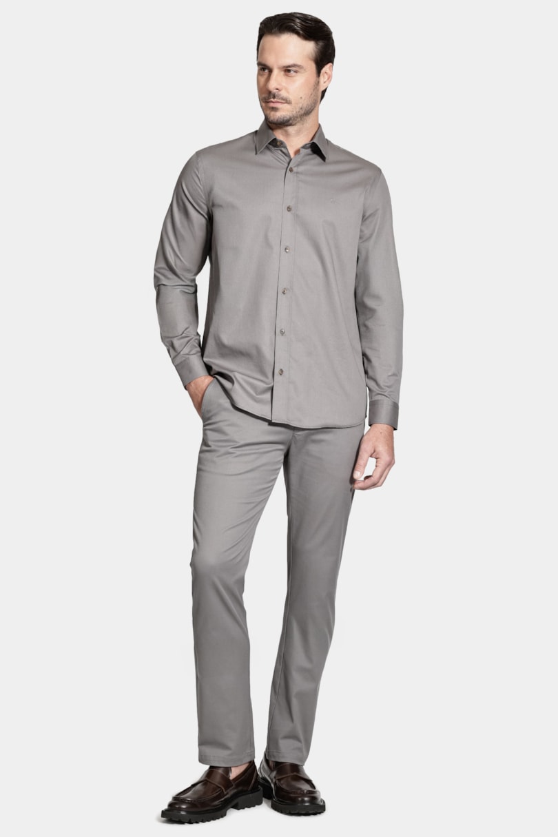 Camisa Regular Sarja de Algodão Egípcio Empire Chumbo