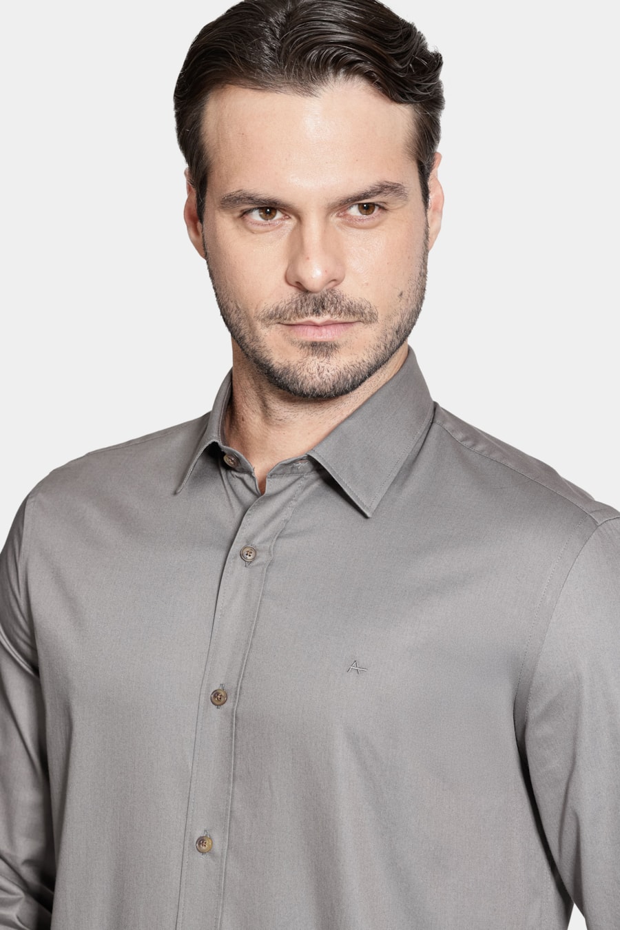Camisa Regular Sarja de Algodão Egípcio Empire Chumbo — foto 3 de 5