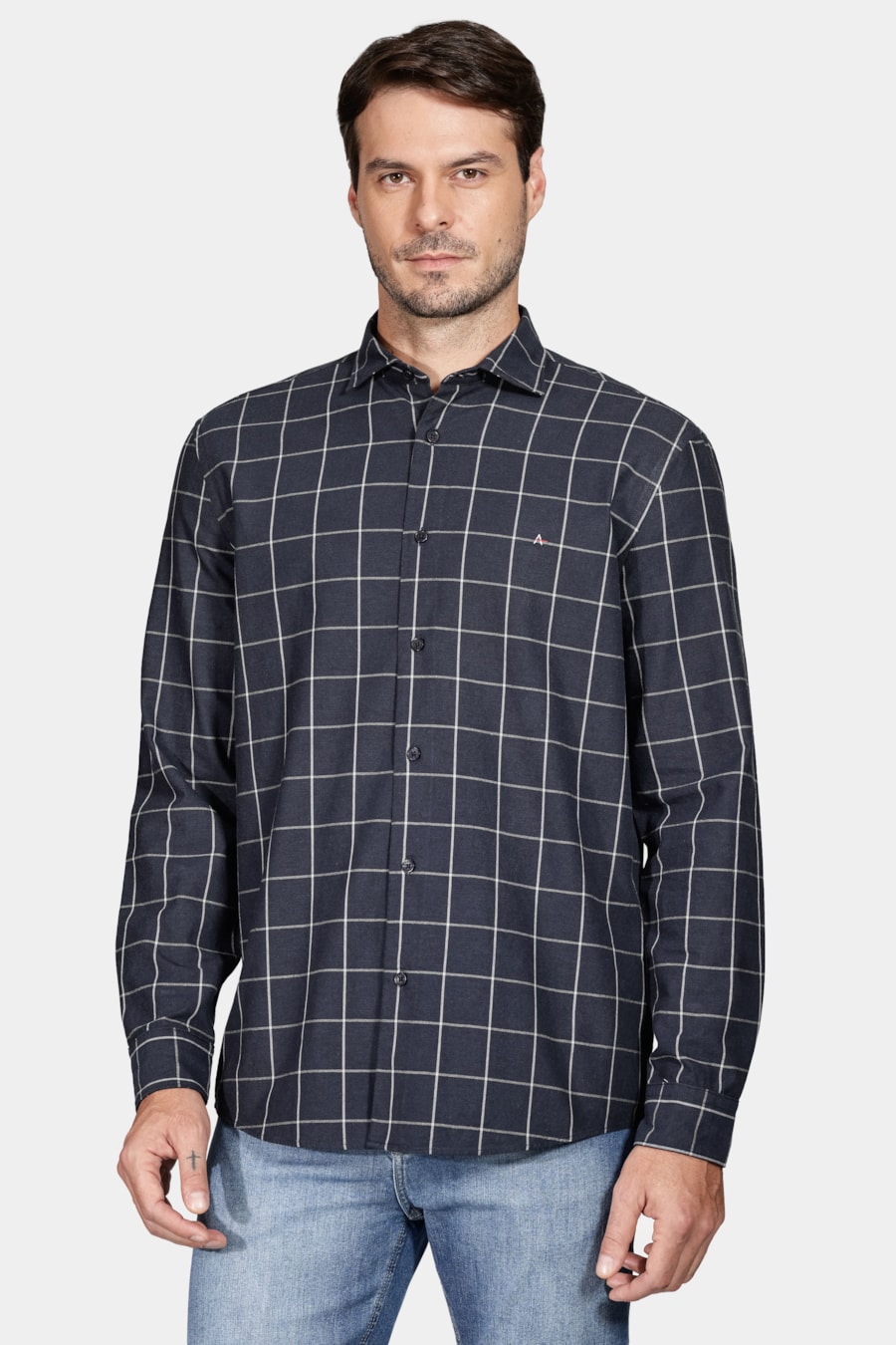 Camisa Regular Sarja Xadrez Marinho — foto 1 de 5