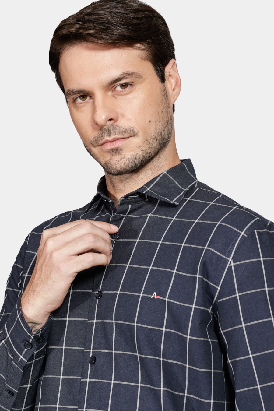 Camisa Regular Sarja Xadrez Marinho — foto 3 de 5