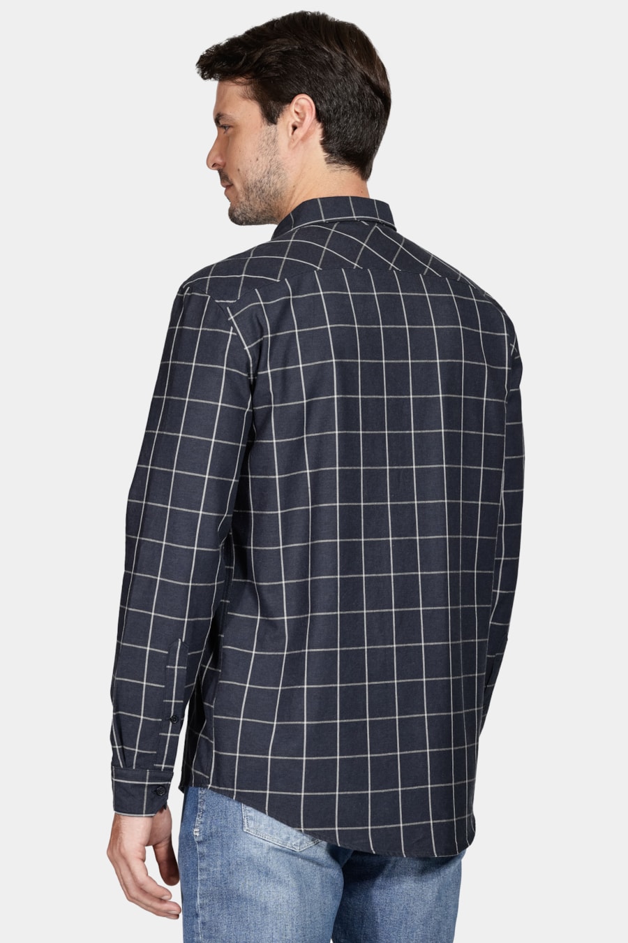 Camisa Regular Sarja Xadrez Marinho — foto 4 de 5
