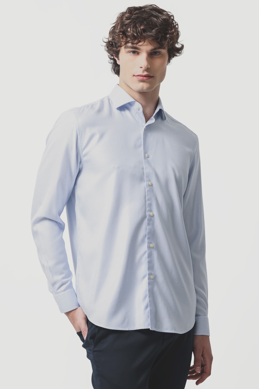 Camisa Regular Social Seda Wrinkle Free Azul Claro — foto 1 de 6