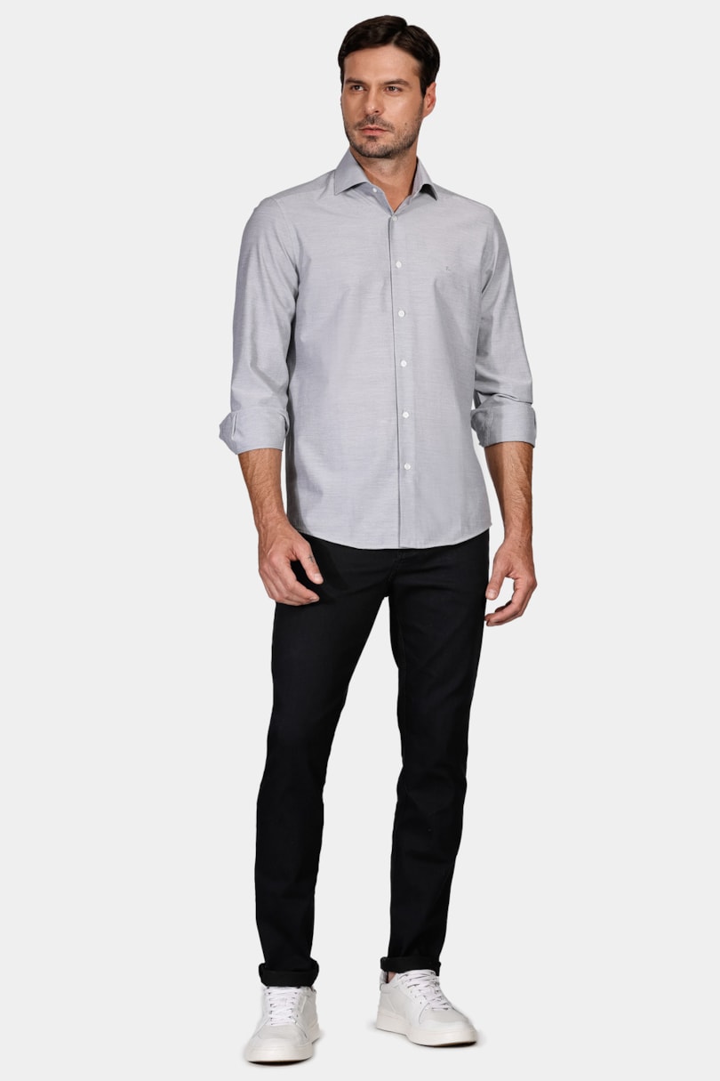 Camisa Regular Social Tricoline Cinza