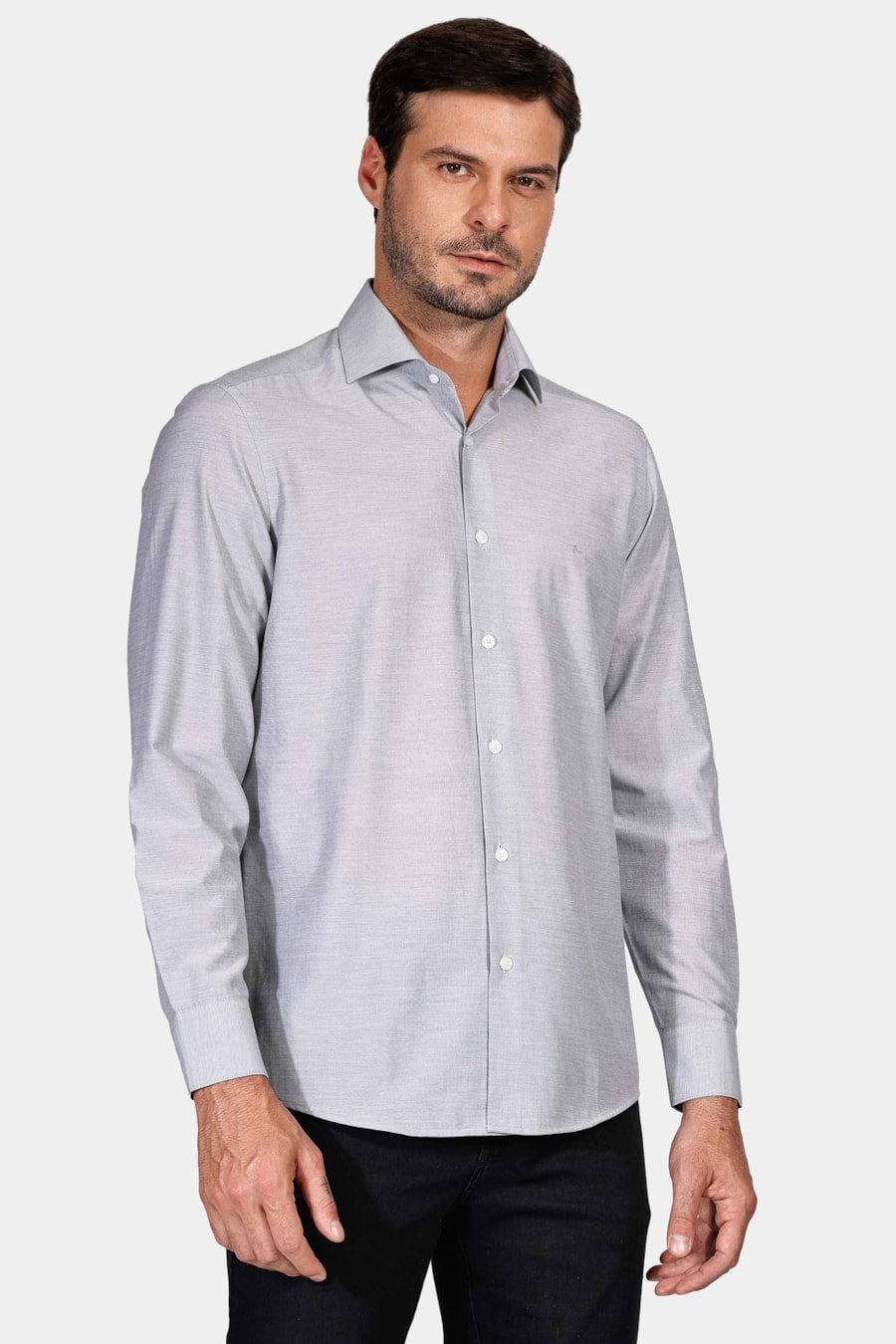 Camisa Regular Social Tricoline Cinza — foto 1 de 6