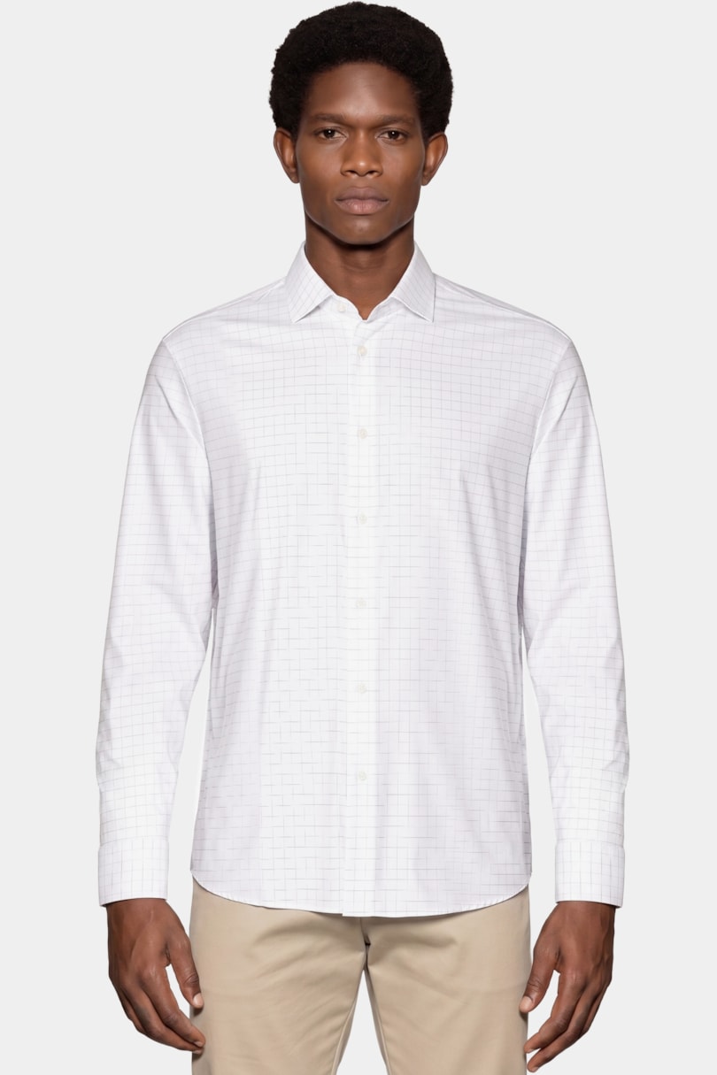 Camisa Regular Tech Flex Xadrez Outline Branco C/Cafe