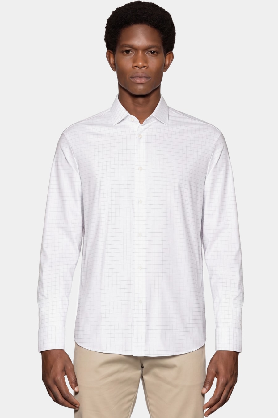 Camisa Regular Tech Flex Xadrez Outline Branco C/Cafe — foto 1 de 5