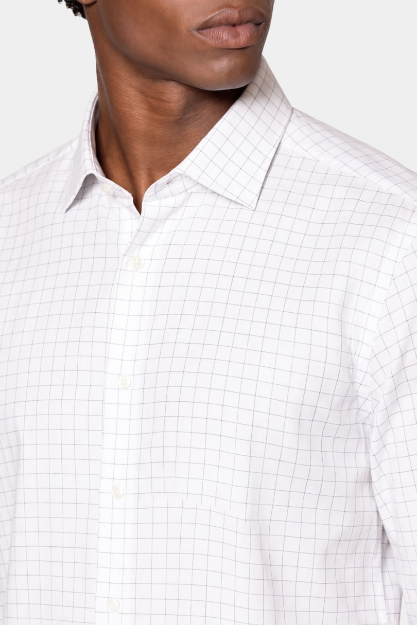 Camisa Regular Tech Flex Xadrez Outline Branco C/Cafe