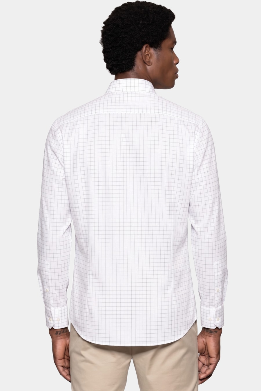 Camisa Regular Tech Flex Xadrez Outline Branco C/Cafe — foto 3 de 5