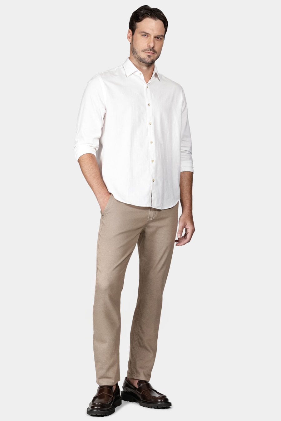 Camisa Regular Textura Horizontal Off White — foto 2 de 6