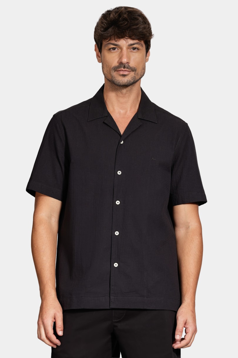 Camisa Regular Textura Horizontal Preto
