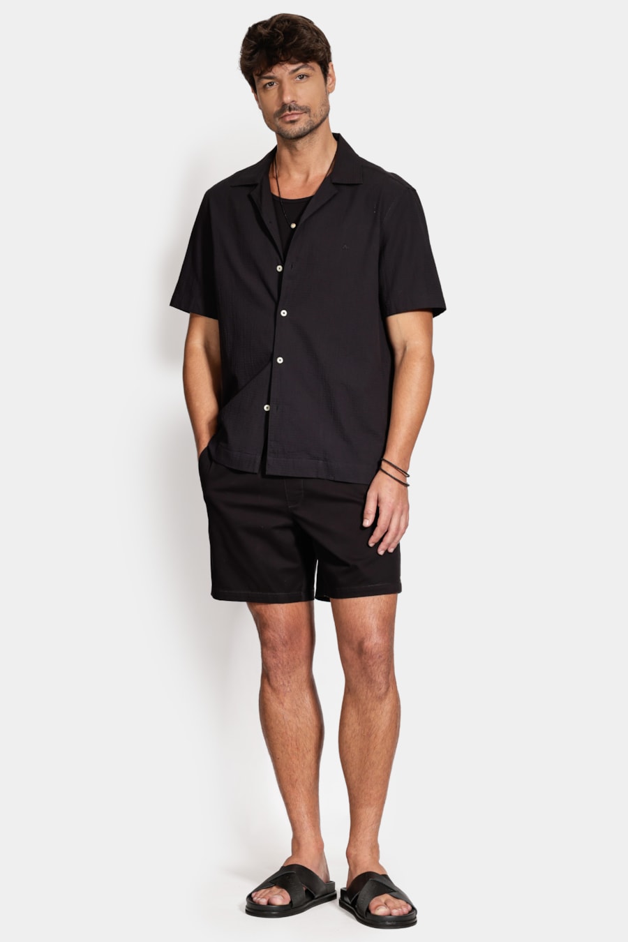 Camisa Regular Textura Horizontal Preto — foto 2 de 6