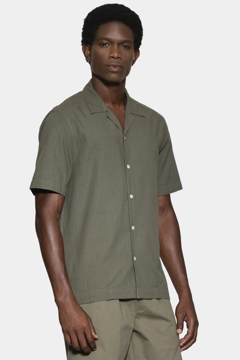 Camisa Regular Textura Horizontal Verde