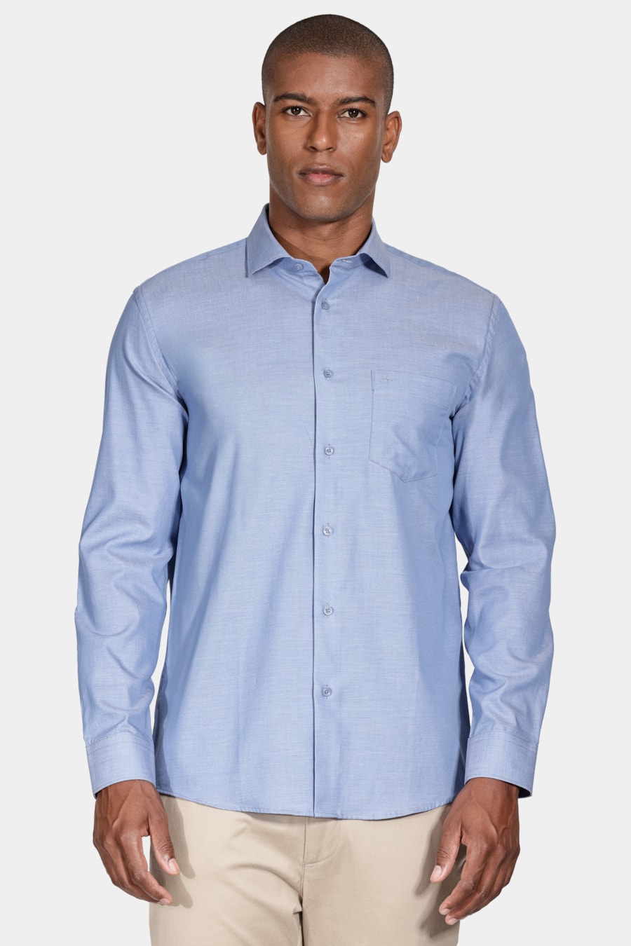Camisa Regular Tricoline Com Bolso Azul — foto 1 de 5
