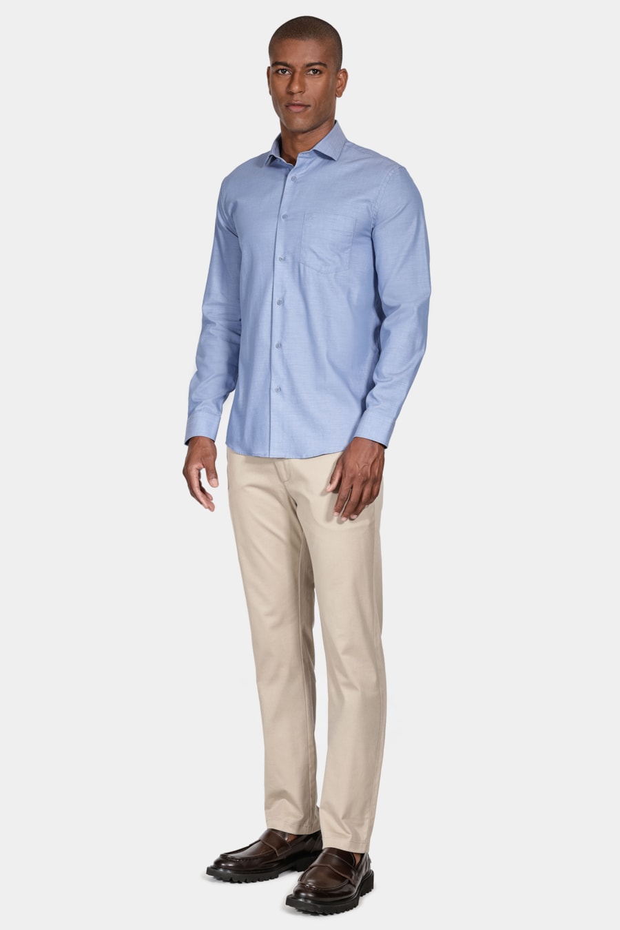 Camisa Regular Tricoline Com Bolso Azul — foto 2 de 5