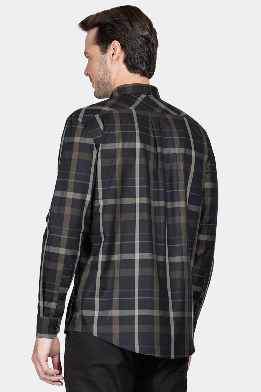 Camisa Regular Tricoline Maxi Xadrez Preto Com Verde — foto 4 de 5