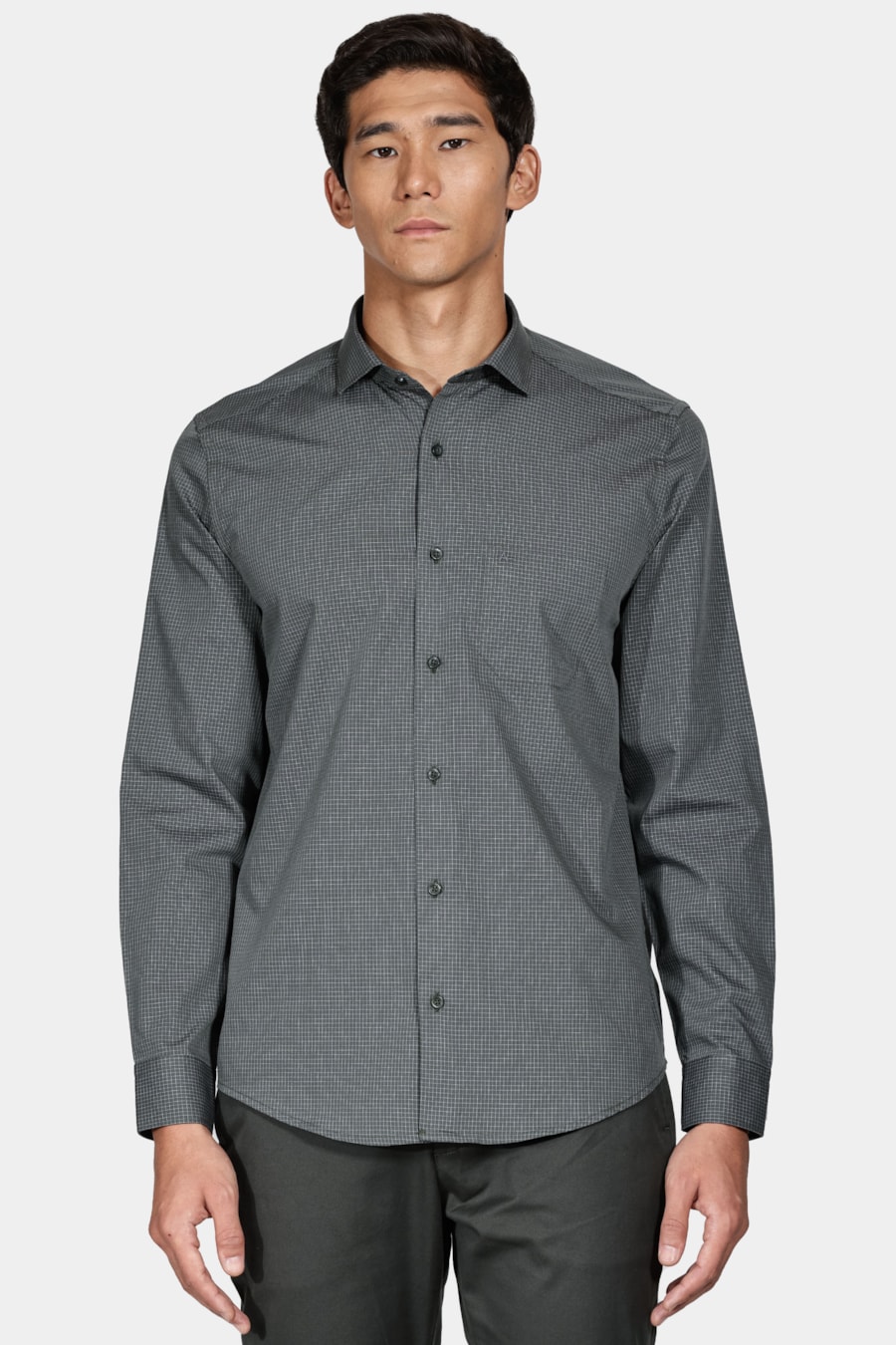 Camisa Regular Tricoline Micro Xadrez Verde Com Branco — foto 1 de 6