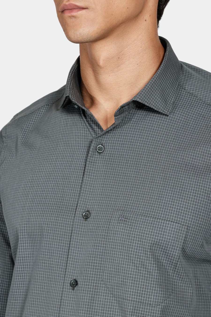 Camisa Regular Tricoline Micro Xadrez Verde Com Branco — foto 3 de 6