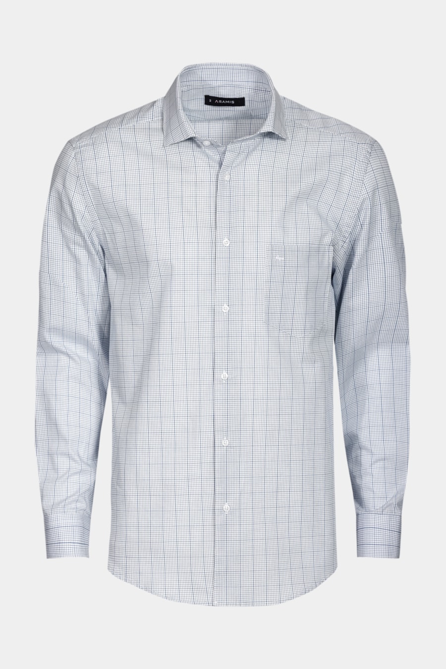 Camisa Regular Tricoline Mini Xadrez Branco Com Azul