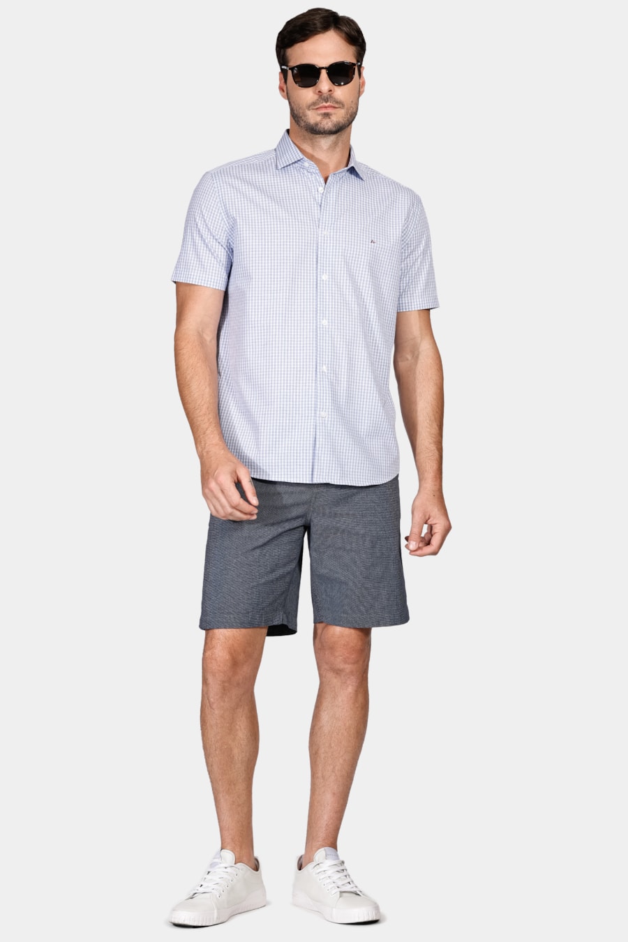 Camisa Regular Tricoline Xadrez Azul — foto 2 de 5
