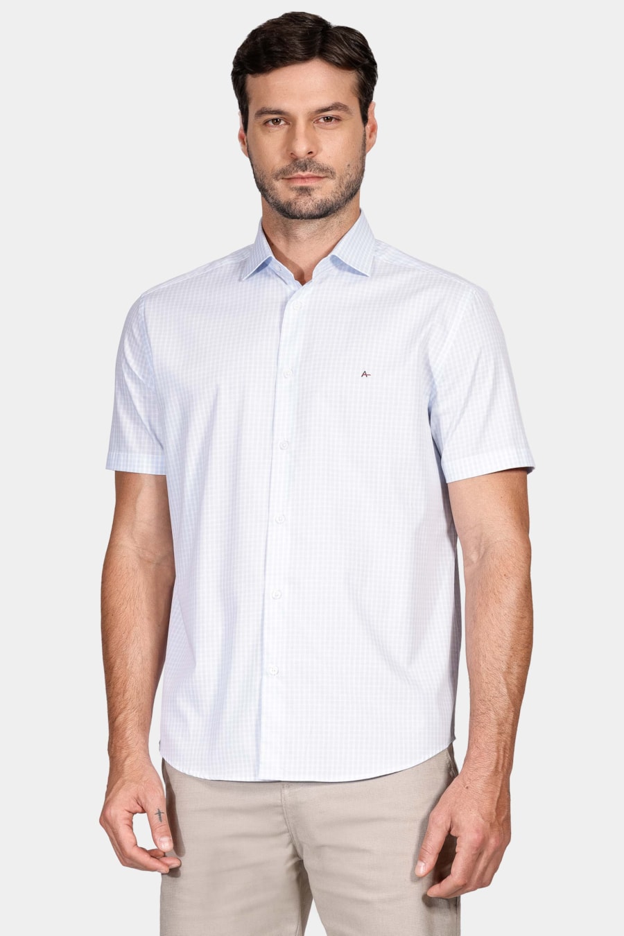 Camisa Regular Tricoline Xadrez Azul Claro — foto 1 de 5