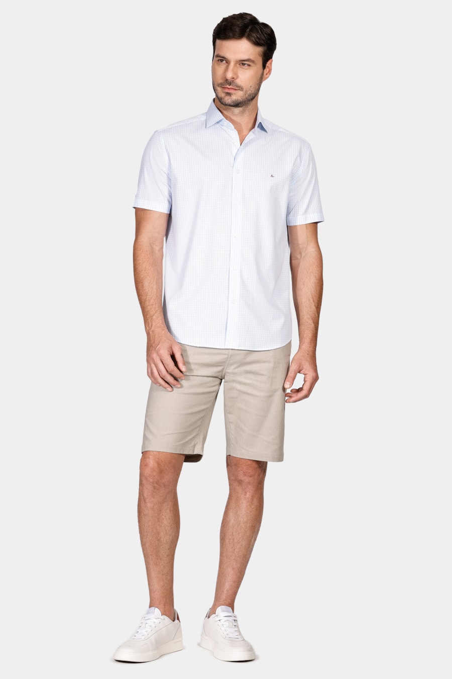 Camisa Regular Tricoline Xadrez Azul Claro — foto 2 de 5