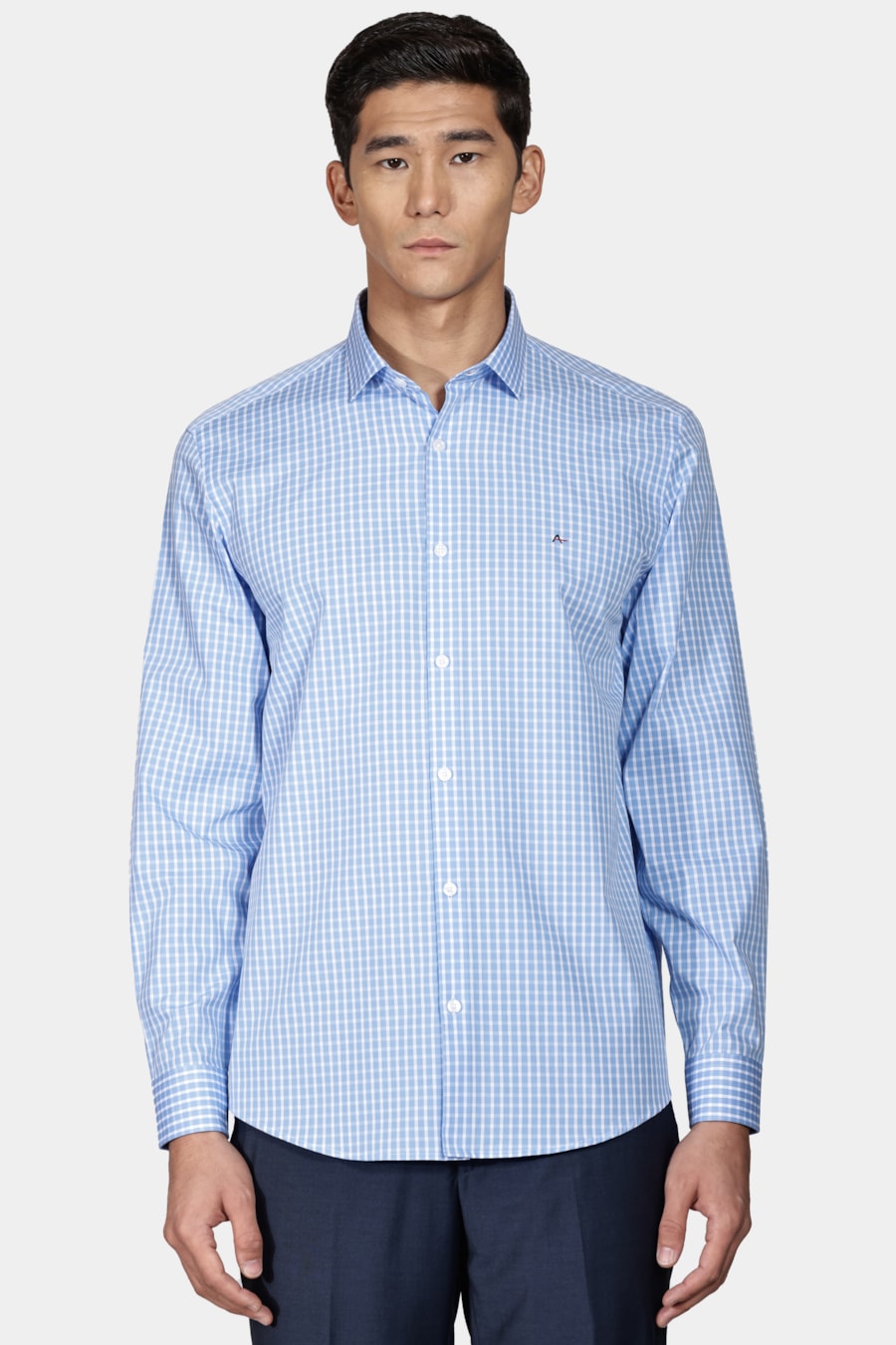 Camisa Regular Tricoline Xadrez Branco Com Azul — foto 1 de 6