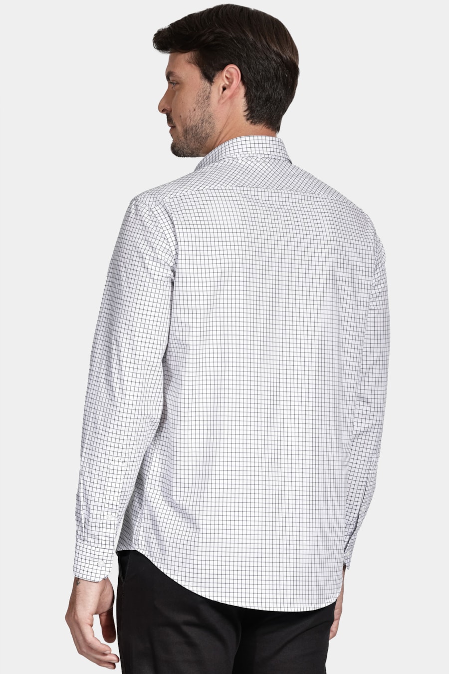 Camisa Regular Tricoline Xadrez Branco Com Preto — foto 4 de 5