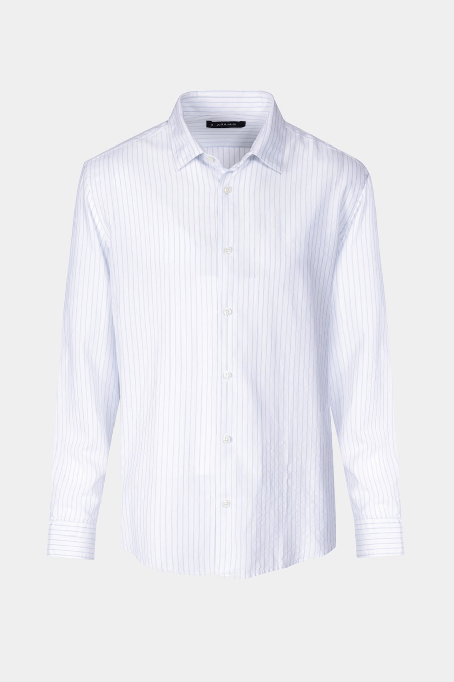 Camisa Regular Voil Listrado Branco Com Azul Claro