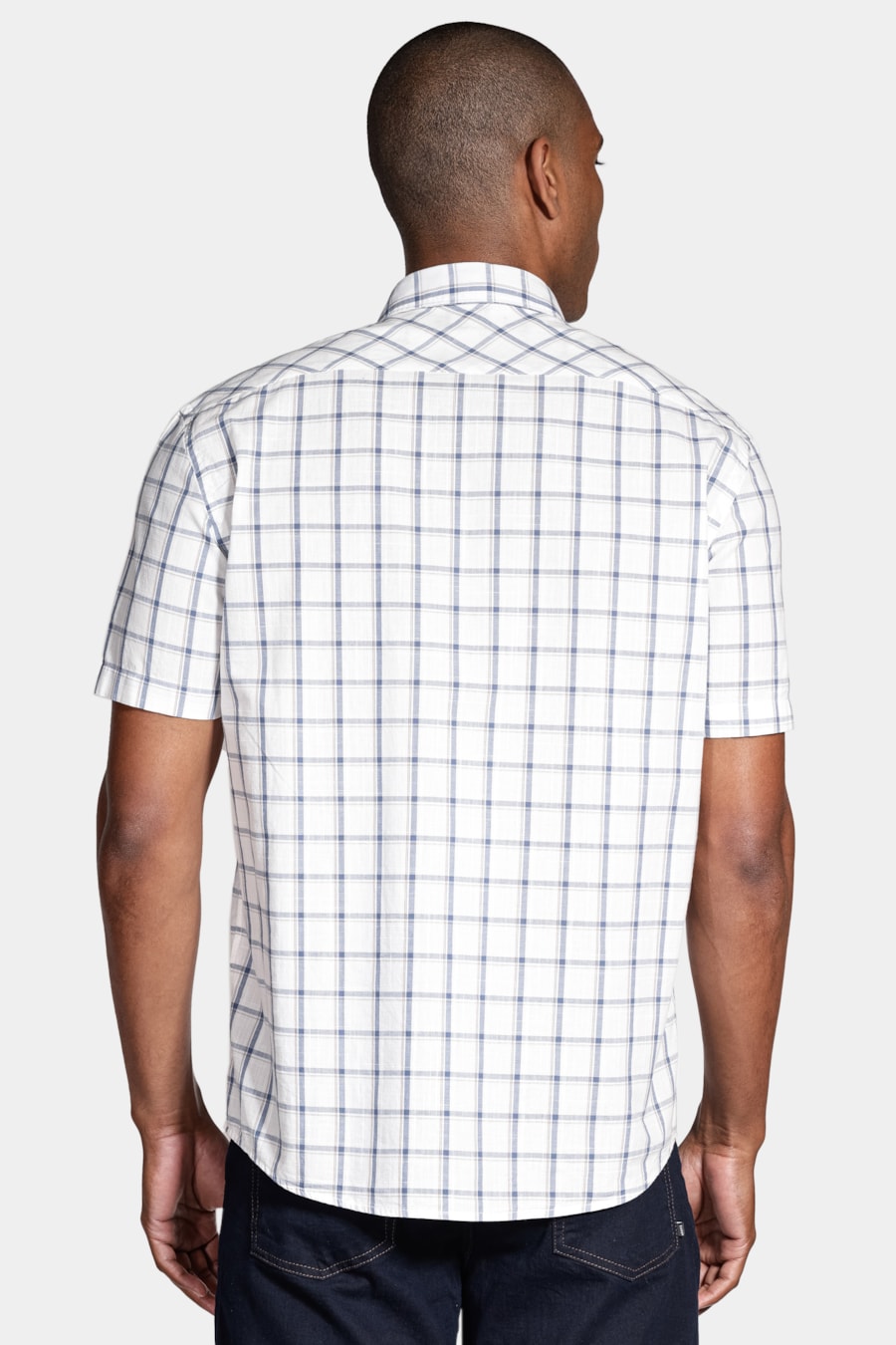 Camisa Regular Xadrez Branco Com Azul — foto 4 de 5