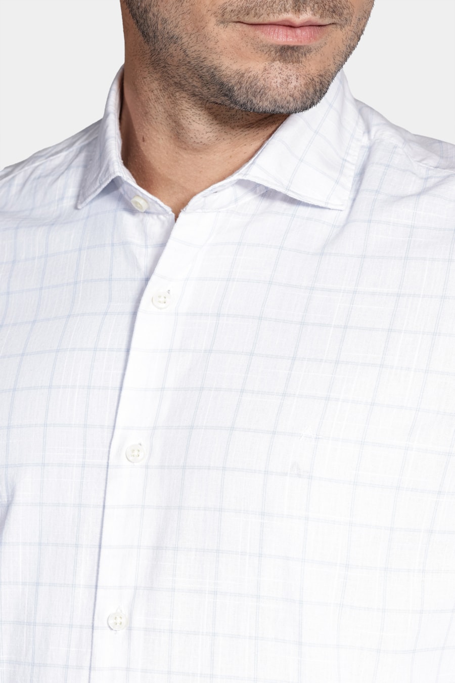 Camisa Regular Xadrez Branco Com Azul Claro — foto 3 de 6