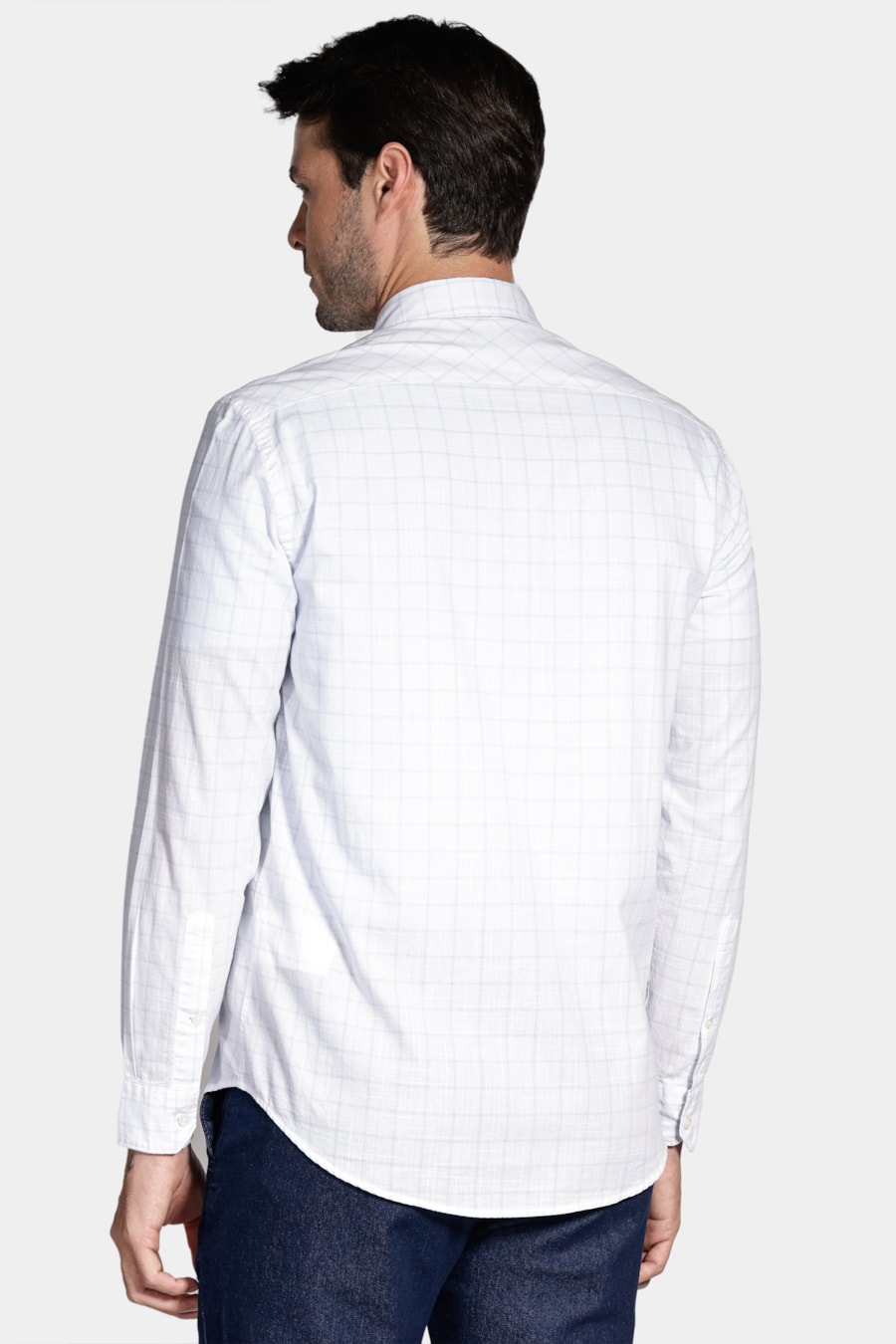 Camisa Regular Xadrez Branco Com Azul Claro — foto 4 de 6