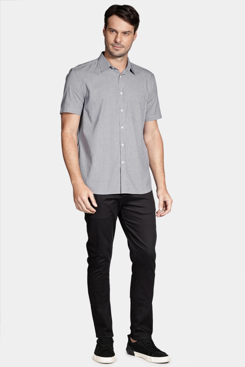 Camisa Regular Xadrez Damero Azul Garoa Com Marinho