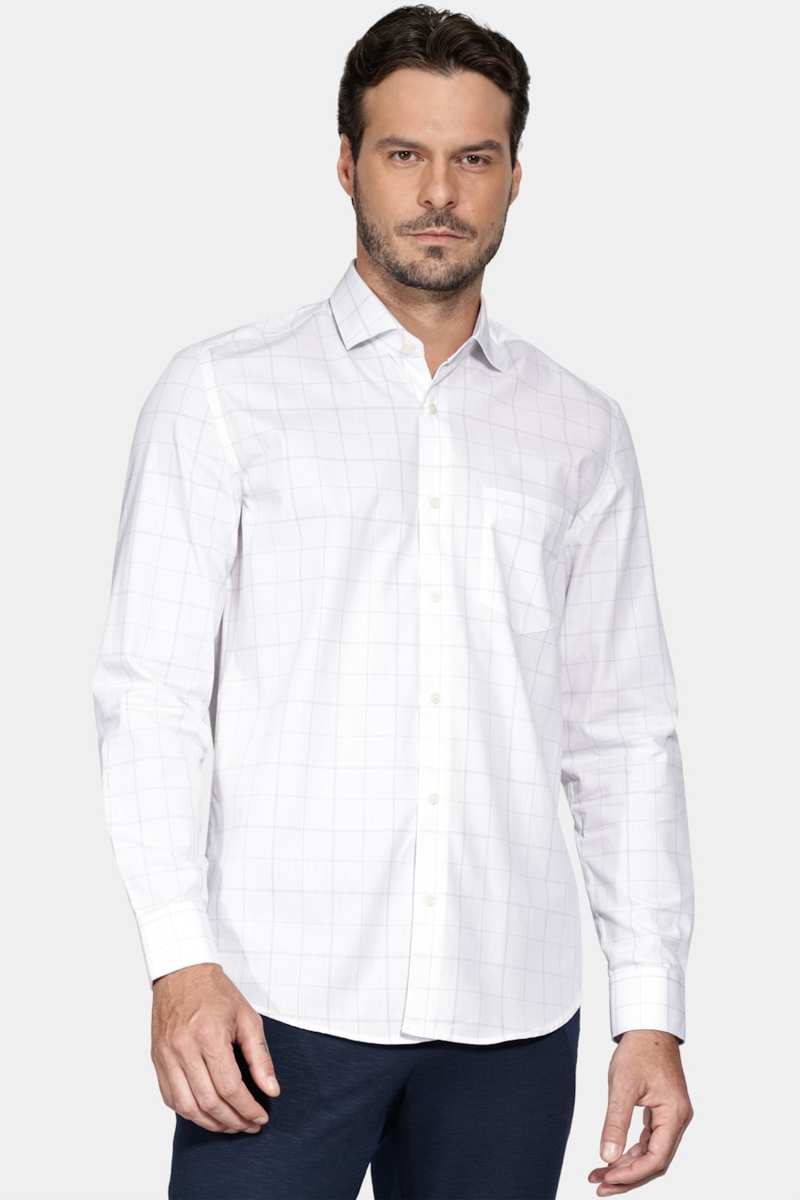 Camisa Regular Xadrez Fine Line Branco Com Azul — foto 1 de 6