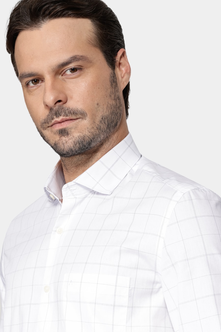 Camisa Regular Xadrez Fine Line Branco Com Azul — foto 3 de 6