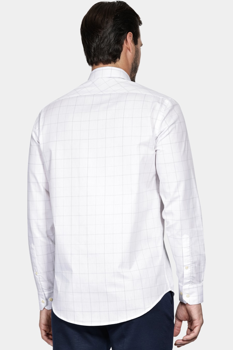 Camisa Regular Xadrez Fine Line Branco Com Azul — foto 4 de 6