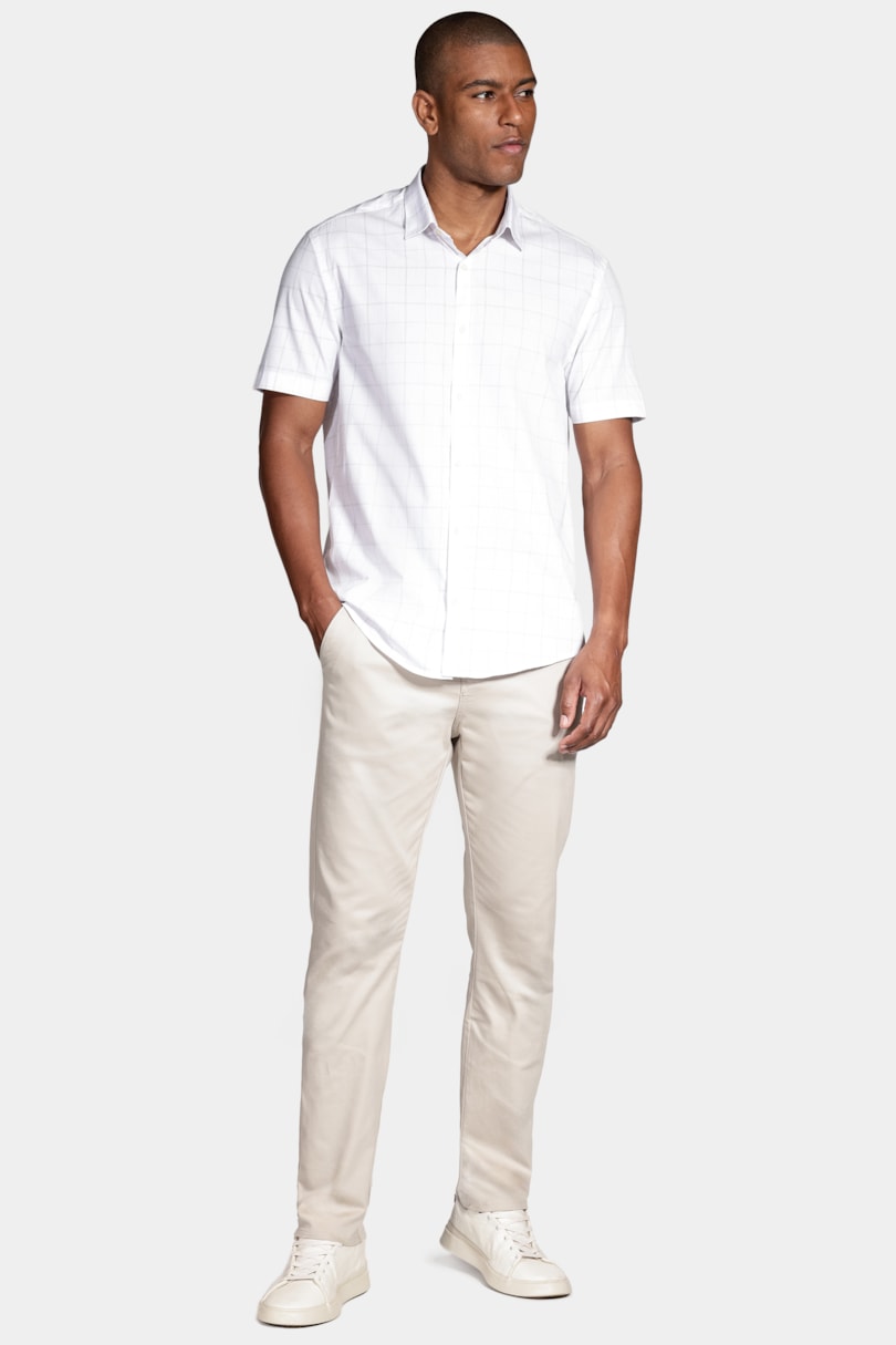 Camisa Regular Xadrez Fine Line Branco Com Azul