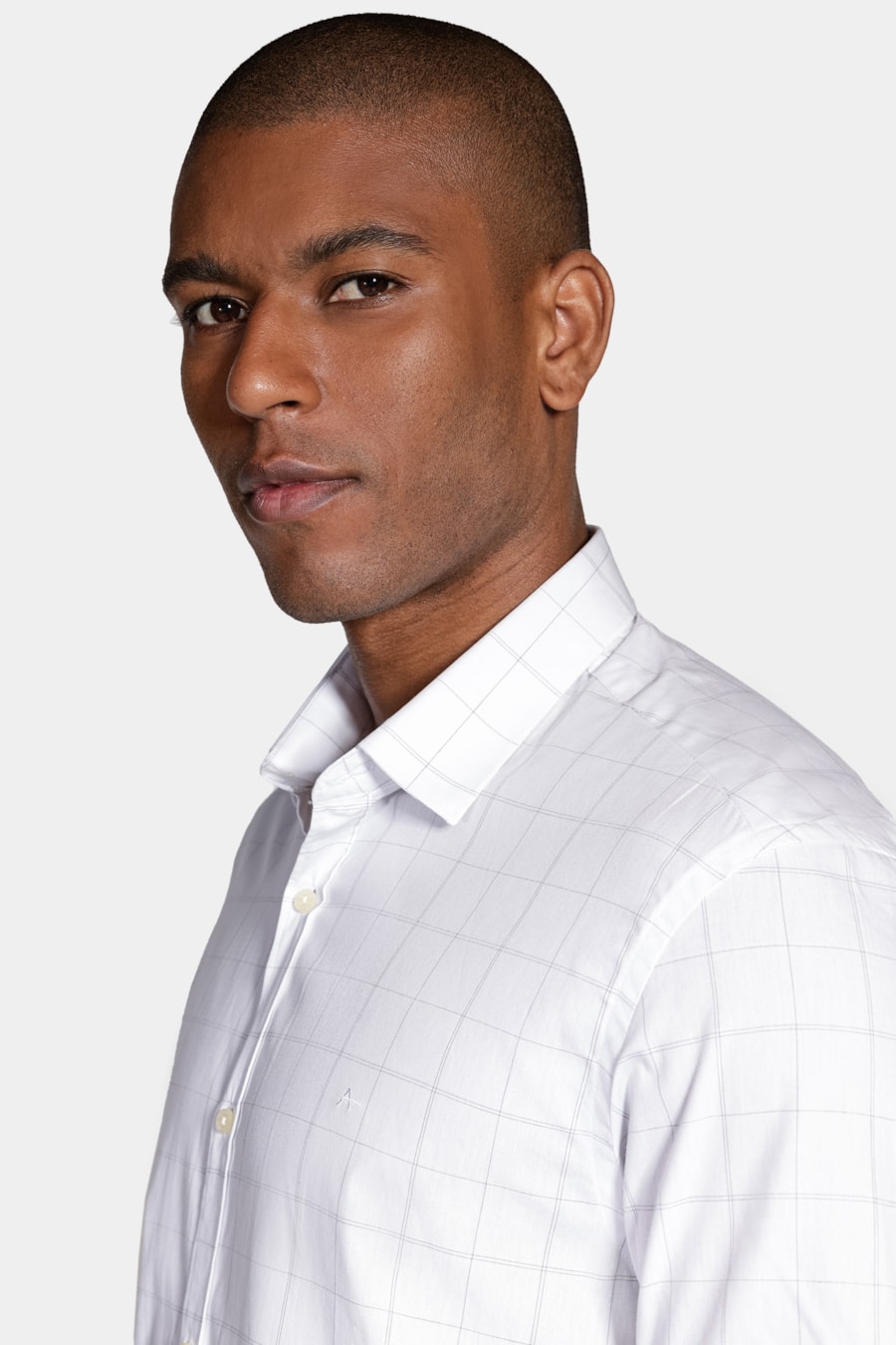 Camisa Regular Xadrez Fine Line Branco Com Azul — foto 3 de 5
