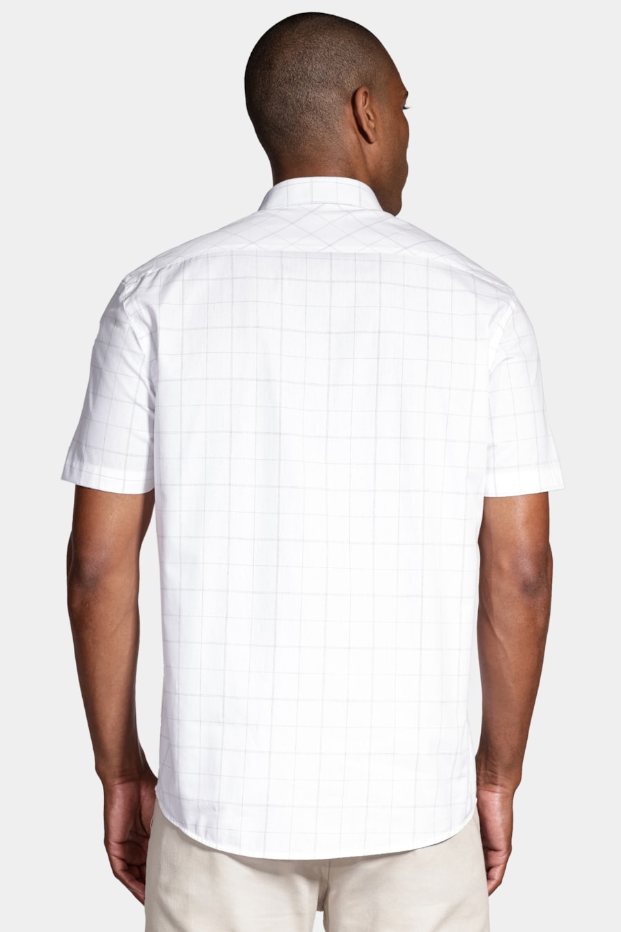 Camisa Regular Xadrez Fine Line Branco Com Azul — foto 4 de 5