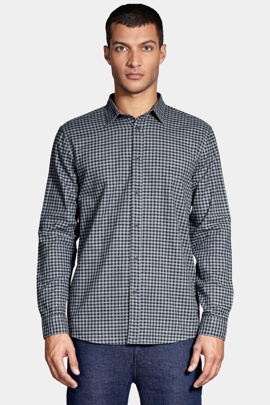 Camisa Regular Xadrez Flamê Azul Médio Com Preto — foto 1 de 6