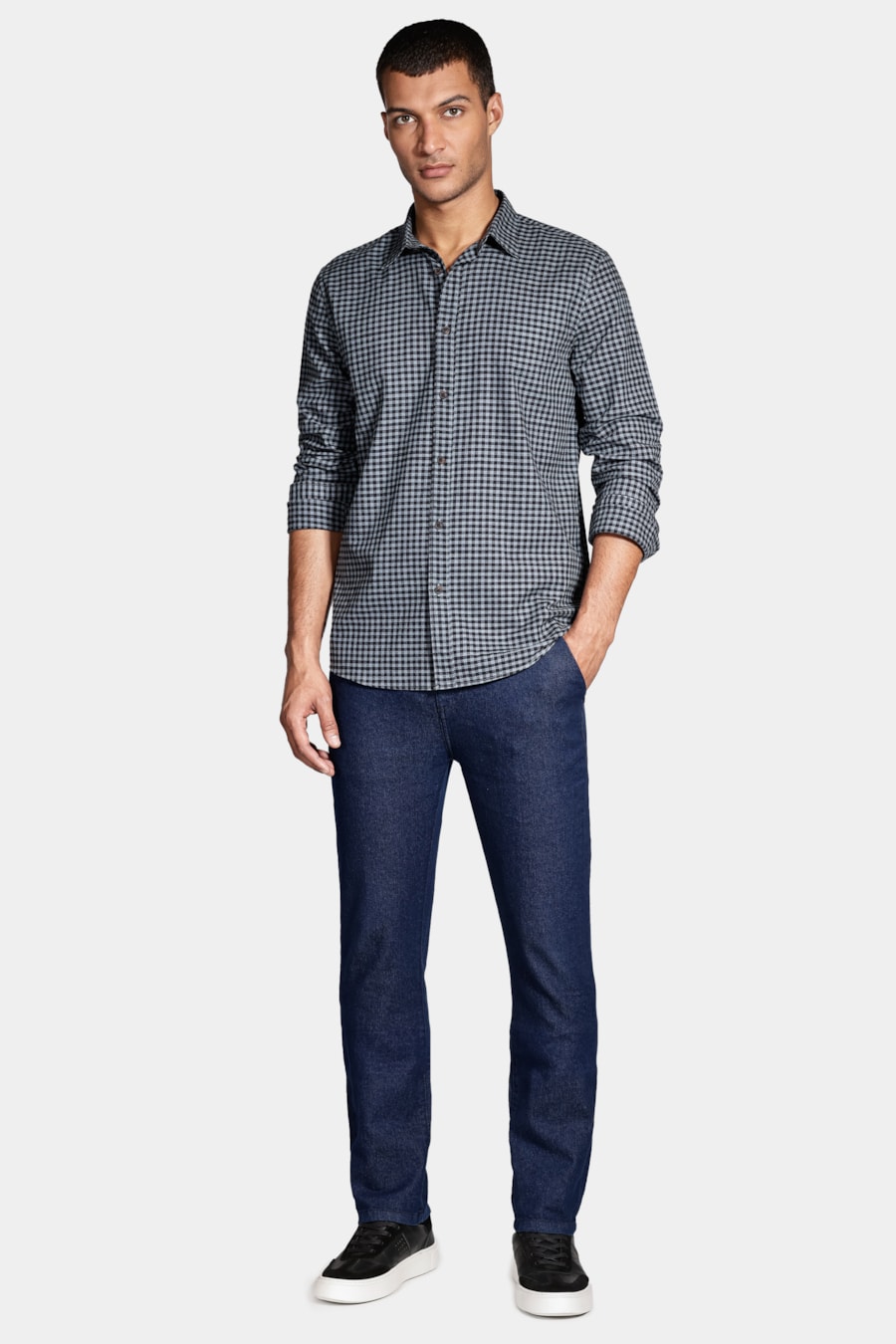 Camisa Regular Xadrez Flamê Azul Médio Com Preto — foto 2 de 6