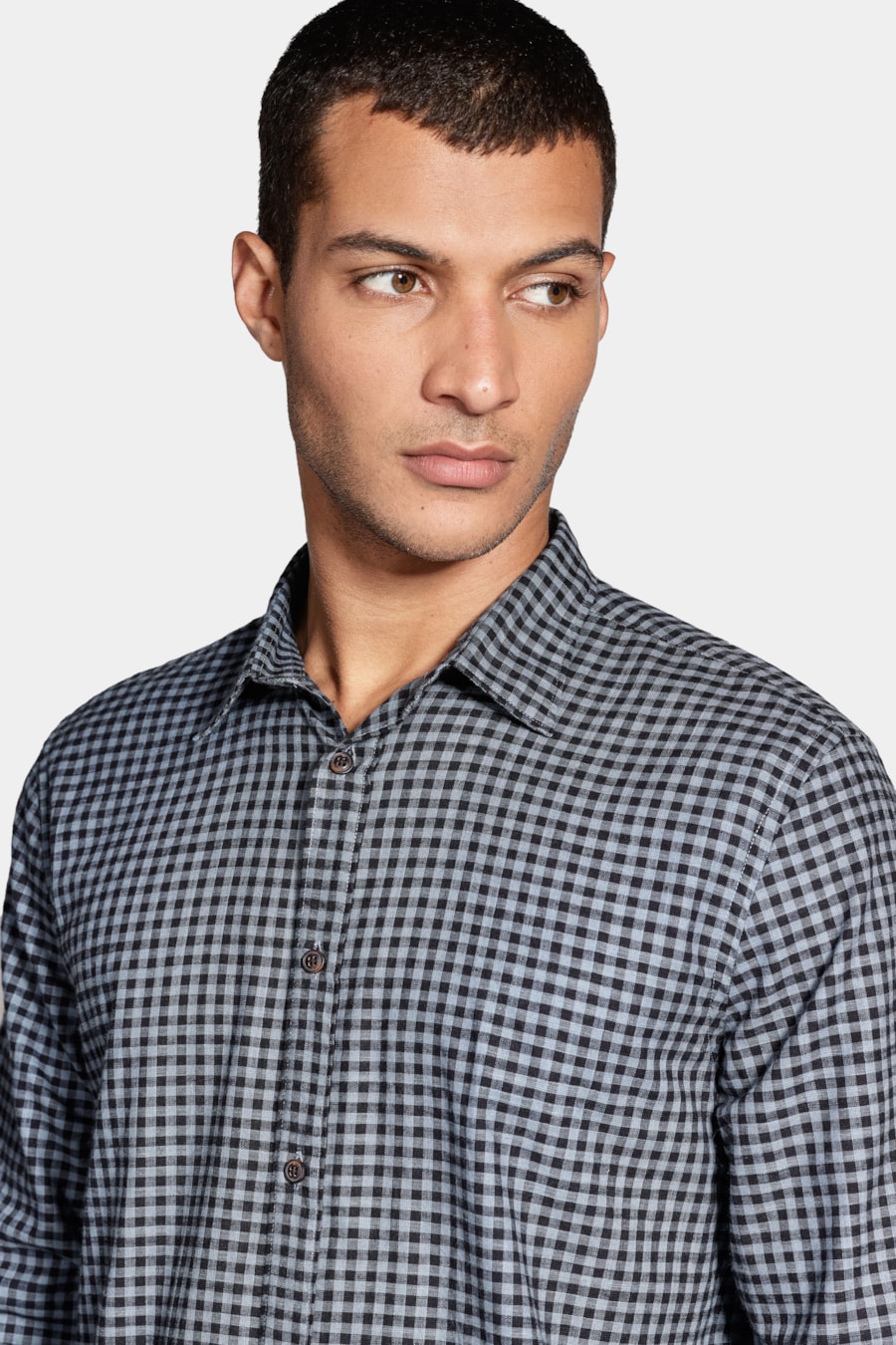 Camisa Regular Xadrez Flamê Azul Médio Com Preto — foto 3 de 6