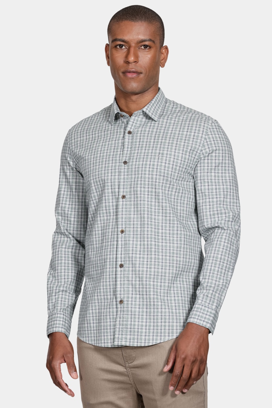 Camisa Regular Xadrez Melange Mescla Claro Com Verde — foto 1 de 5