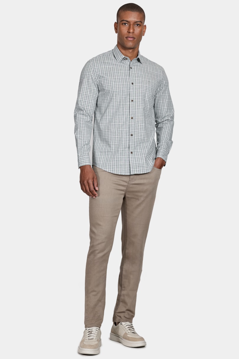 Camisa Regular Xadrez Melange Mescla Claro Com Verde