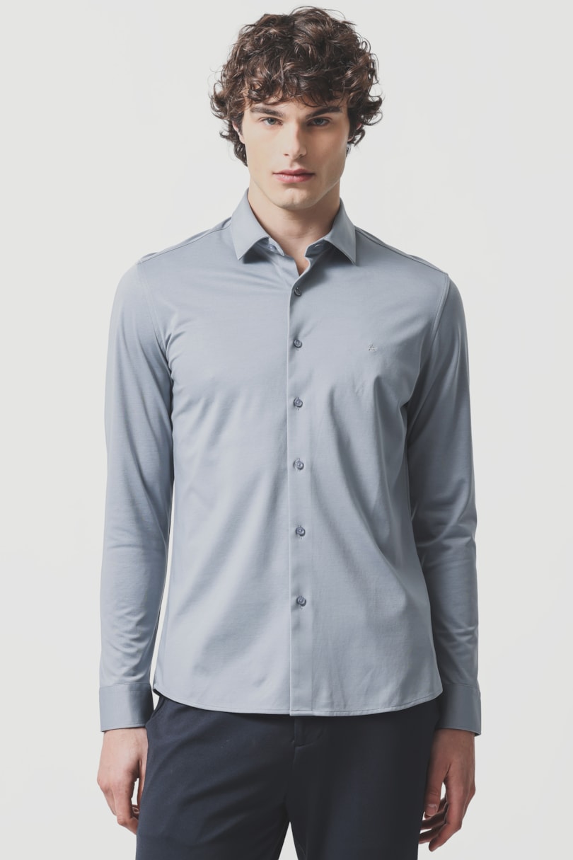 Camisa Slim A-70 Fio Duplo Mercerizado Aluminio
